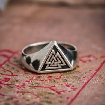 Minimalizmas Valknut Trikampio Simbolis Nerūdijančio Plieno Signet Žiedas Šiaurės Runos Apsaugos Amuletas Žiedai Viking Papuošalai