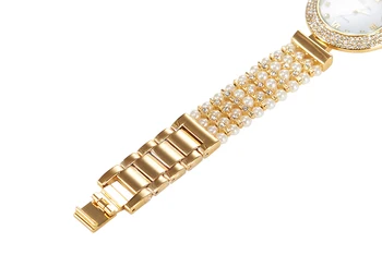 MISSFOX Gamtos Perlas Žiūrėti Moterų Garsaus Prekės ženklo Nerūdijančio Plieno Atgal Atsparus Vandeniui Aukso laikrodis Kvarcinis Diamond Laikrodis Moterims