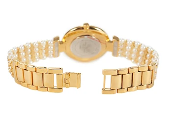 MISSFOX Gamtos Perlas Žiūrėti Moterų Garsaus Prekės ženklo Nerūdijančio Plieno Atgal Atsparus Vandeniui Aukso laikrodis Kvarcinis Diamond Laikrodis Moterims