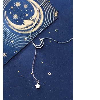 MloveAcc Korėja 925 Sterling Silver Moon Star Karoliai & Pakabučiai Sidabro Grandinės Choker Kaklo Papuošalai Apykaklės Colar