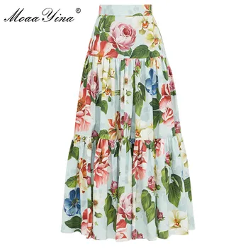 MoaaYina Vasaros Moterims Išaugo Floral-Print Elegantiškas sijonas
