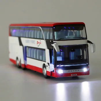 Modeliavimo dviaukštis autobusas modelis,karšto pardavimui, 1:50, kelionės autobusu lydinio modelis,vaikų garso ir šviesos traukti atgal, žaislai,nemokamas pristatymas