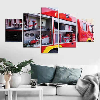 Modernus Paveikslai Tapyba HD Spaudinių 5 Plokštės Plakatas Ugnies Gesinimo Sunkvežimis Nuotraukas Gaisrininkas Dovana Modulinės Sienos Meno Deco Home