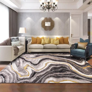 Modernūs, prabangūs Amerikos Abstrakčių geometrinių juodojo aukso Lenkimo linijos Miegamojo lovos kilimėlis, Gyvenamasis kambarys, vonios kambarys kilimų užsakymą