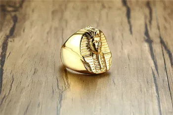 Modyle Aukso Spalvos Paslaptingas Egipto Faraono Žiedai Roko Titano, Nerūdijančio Plieno Mens Signet Bling Ring Vyrų Papuošalai