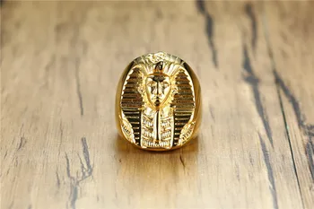 Modyle Aukso Spalvos Paslaptingas Egipto Faraono Žiedai Roko Titano, Nerūdijančio Plieno Mens Signet Bling Ring Vyrų Papuošalai