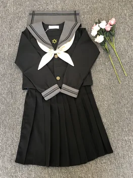 Mokyklos Suknelės Didelio Dydis S-5XL Anime Forma Kolegijos Vidurio Aukštosios Mokyklos Mergaičių Juoda Jk Uniformą, Kaklaraištį, Klostuotas Sijonas Sailor Kostiumas