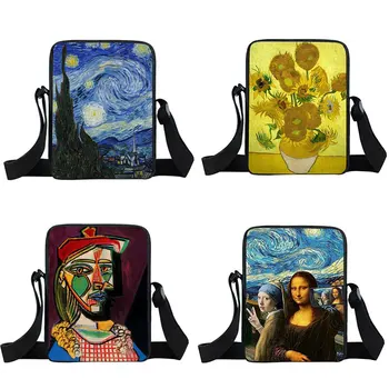Mona Lisa/Pablo Picass/Van Gogh Mini Krepšys Paauglys Merginos Crossboy Krepšiai Moterų Rankinės Ponios Mažas Tote
