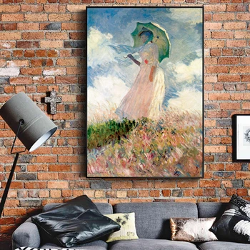 Monet Moteris Su Skėtis Paveikslų Ant Sienos Impresionistų Mergina Sienos Menas Drobė Spausdina Cuadros Nuotraukas Kambarį