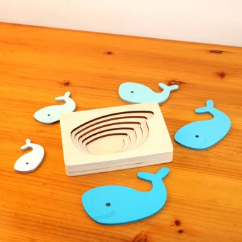 Montessori Kūdikių Medinis Žaislas Gyvūnų Carton 3D Puzzle Daugiasluoksnės Jigsaw Puzzles Vertus Smegenų Mokymo Anksti Švietimo Žaislai, Kūdikių