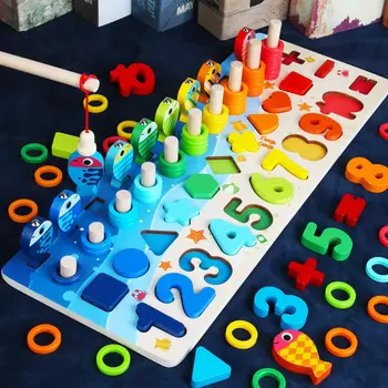 Montessori Vaikų Švietimo Mediniai Žaislai Užimtas Valdybos Matematikos Žvejybos Ikimokyklinio Mediniai Montessori Žaislas Skaičiavimo Geometrinis Žaislai
