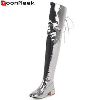 MoonMeek plius dydis 34-48 mados per kelius siekiantys batai aikštėje kojų med aukštakulniai moteriški ilgi batai classic rudens-žiemos batai 2020 m.