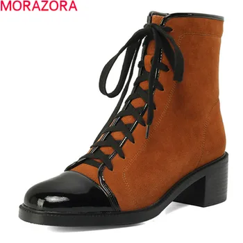 MORAZORA 2021 Naują atvykimo moterų batai storais kulnais aikštėje kojų rudens-žiemos batai natūralios odos batus už moteris