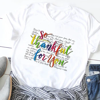 Moteris Dėkinga, Dėkinga Palaiminti Raidžių Spausdinti Padėkos T-Shirt Marškinėliai Moteriška Tees Drabužiai, Marškinėliai Grafinis Spausdinti marškinėliai