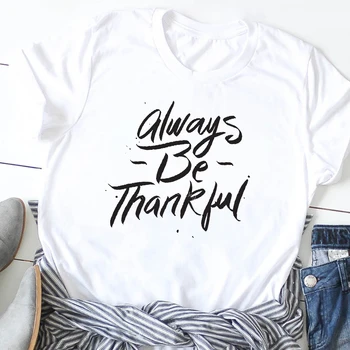 Moteris Dėkinga, Dėkinga Palaiminti Raidžių Spausdinti Padėkos T-Shirt Marškinėliai Moteriška Tees Drabužiai, Marškinėliai Grafinis Spausdinti marškinėliai