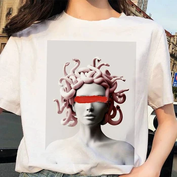 Moteris Gyvatė Galvos Moterų Monstras Medusa Atspausdintas T-shirt Vasaros Atsitiktinis Balta Moterų Marškinėlius Harajuku Derliaus Trumpas rankovės Marškinėliai