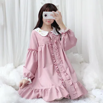 Moteris Kawaii Lolita Suknelė Mergaitėms ilgomis Rankovėmis Derliaus Gotikos Japonijos Princesė Šalies Cosplay Kostiumas Sweet Pink OP Suknelės