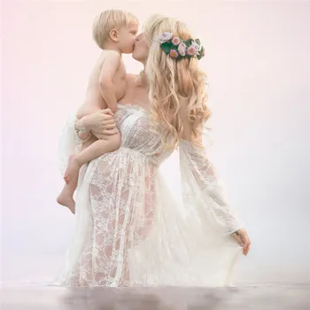 Moteris nėščia suknelė Seksualus Off Pečių Nėrinių motinystės suknelės fotografijos rekvizitai Vasaros nėščiosios fotosesiją suknelė