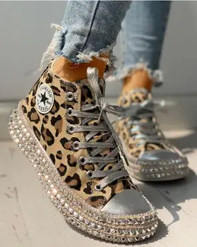 Moteris Pavasarį Leopardas spausdinti Drobės Mados Sportbačiai, kalnų krištolas china butas Laukinių moterų batai Jaunimo laisvalaikio bateliai Plius Dydis 43