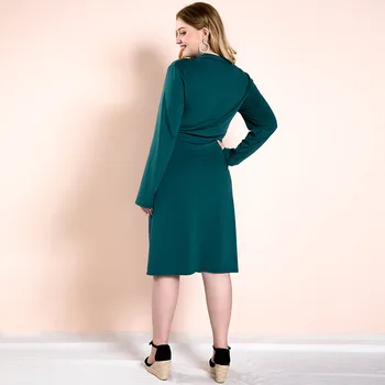 Moteris pavasarį, rudenį plius dydis suknelė moterims prarasti atsitiktinis didelis, ilgomis rankovėmis, V-kaklo low-cut suknelės diržas žalia 3XL 4XL 5XL 6XL