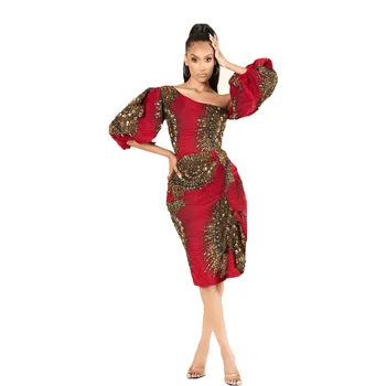 Moteris Spausdinti Suknelė Off Peties Žibintų Rankovėmis Aukštos Juosmens Bodycon Derliaus Gėlių Afrikos Moterų Mados Chalatai Elastinga Vestidos