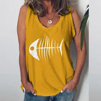 Moteris Žuvies Galvą, Print T-shirt Trumpas rankovėmis V-kaklo, Atsitiktinis Viršūnes Vasaros Paplūdimio H9