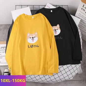Moterys ilgomis rankovėmis marškinėlius juokingas animacinių filmų šuo medvilnės rudens namų laisvus apatinius tees korėja stiliaus plius dydis 9XL 10XL negabaritinių viršūnės