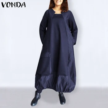 Moterys ilgomis Rankovėmis Suknelė 2021 VONDA Bohemijos Atostogų Ilgos Suknelės Atsitiktinis Plus Size Vestidos Skraiste Femme