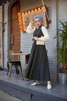Moterys ilgomis Rankovėmis Suknelė juodos spalvos pledas modelis dryžuotas didelis dydis Medvilnės Hijab Musulmonų Mados 2021 Žiemą Vasarą Turkijoje Laisvalaikio Drabužiai