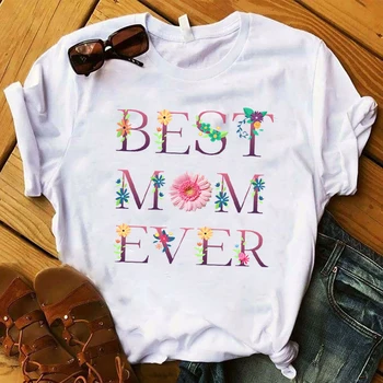 Moterys T Moterų Grafinis Geriausia Mama Kada nors Gėlių Animacinių filmų Atsitiktinis Ponios Viršuje Atspausdinta Tee Marškinėliai Kawaii Marškinėlius Moterų Drabužius T-shirt