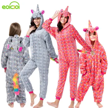 Moterys, Vaikai Gobtuvu Vienaragis Pegasus Pižama Nustatyti, Minkštas Motina ir Dukra Šeimos derinti Drabužius Žiemos Unicornio Panda Pižamos