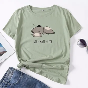 Moterys Vasarą trumpomis Rankovėmis Medvilnės marškinėliai Plius Dydis S-5XL Negabaritinių Tingus Miego Koala Spausdinti Laisvalaikio T-shirt O Kaklo Lady Tee Viršų
