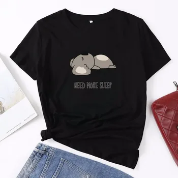 Moterys Vasarą trumpomis Rankovėmis Medvilnės marškinėliai Plius Dydis S-5XL Negabaritinių Tingus Miego Koala Spausdinti Laisvalaikio T-shirt O Kaklo Lady Tee Viršų