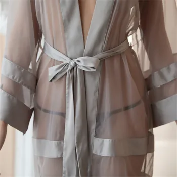 Moterų 2019 Nauja Seksuali Šilko Pagundos Kimono Padažu Suknelė Vonia, Chalatas, Nėrinių Babydoll apatinis Trikotažas Nightdress AD0780