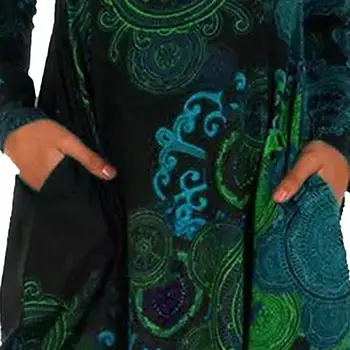Moterų 2021 Prarasti Taškų Boho Derliaus Pavasario Žiemos Printed Dress Pilno Ilgio Rankovės Seksualus Kišenėje Visas Šalis Suknelės Plius Dydžio