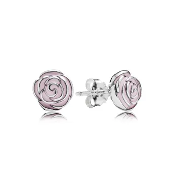 Moterų Auskarai 925 Sterling Silver Rose Žiedlapis Stud Auskarai Rožinės Spalvos Emalio Įdomių Suderinama Moterų Fine Jewelry