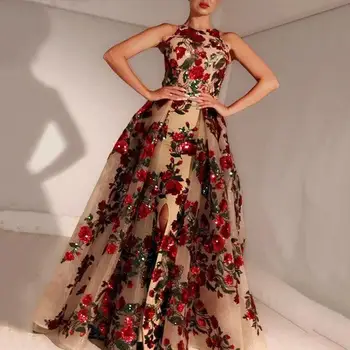 Moterų Berankovis Blizgučiais Suknelė 2020 M. Naujas Stiliaus Aukšto Juosmens Spausdinami A-Line Dresses Kulkšnies Ilgis Vasaros Mados Seksuali Suknelė