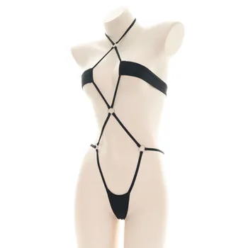 Moterų Bodysuit Bikini Diržas Apatiniai Seksualus Privačių Pižama Gryna Juoda Prisijungė Tvarstis Sleepwear Mergina Seksualus Apatinis Trikotažas
