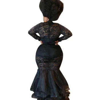 Moterų Gimtadienis Maxi Suknelės, Šaliai, Long Sleeve Lace Akių Suknelė Skaidrus Plus Size Black Mermaid Dress Didmeninė Dropshipping