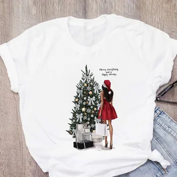 Moterų Grafinis Elnias Gyvūnų Pledas Juokingas Mielas Gražių Drabužių Linksmų Kalėdų Spausdinti Viršūnes Lady Tees Drabužių Moterų Marškinėliai T-Shirt