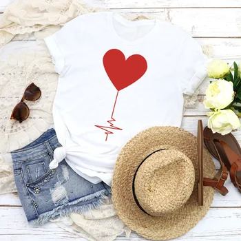 Moterų Grafinis Meilės Formos, Širdies 3D Cute Mados Paisley Spausdinti Viršūnes Tees Drabužių Moterų Marškinėliai Moteriški Marškinėliai T-Shirt