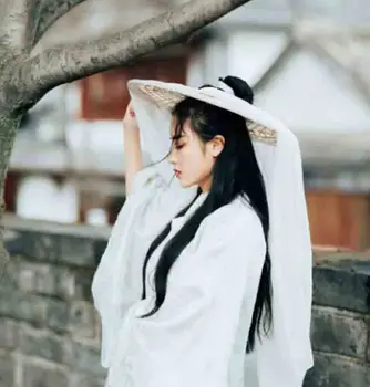 Moterų Hanfu Dangtelis Su Ilga Skraiste Balta Kinų Tradicija, Hanfu Skrybėlę Douli Skrybėlę Cosplay Prop Hanfu Riteris Hat, White Moterims