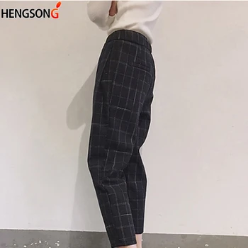 Moterų Harajuku Pledas Haremo Kelnės Elastinga Bf Stiliaus Merginos Atsitiktinis Aukštos Juosmens, Palaidi Kelnės Mados Korėjos Pantalon Femme
