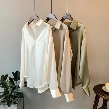Moterų ilgas rankovėmis Satino marškinėliai 2020 m. pavasarį ir rudenį naujų prarasti apmušalas jausmas retro Honkongo stiliaus marškinėliai viršų