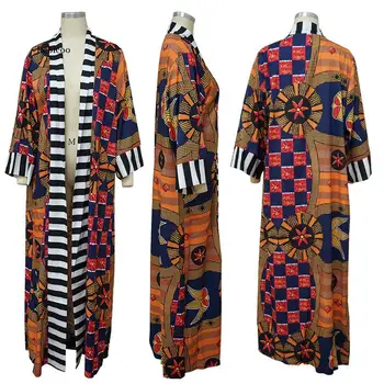 Moterų Ilgos Tranšėjos Paltai Mados Afrikos Stilius Streetwear Negabaritinių Cardigan Pavasarį, Rudenį Drabužių Derliaus Gėlių Spausdinti Outwear
