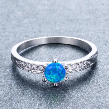 Moterų Klasikinis Blue Opal Akmens Žiedas Skanėstas Round Crystal Vestuviniai Žiedai Moterims, Stilinga Nuotakos Sužadėtuvių Žiedas