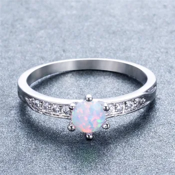 Moterų Klasikinis Blue Opal Akmens Žiedas Skanėstas Round Crystal Vestuviniai Žiedai Moterims, Stilinga Nuotakos Sužadėtuvių Žiedas