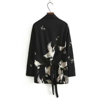 Moterų kostiumai Mados Paukščių Spausdinti Sportiniai švarkai (bleizeriai) Moterų Juodas Kimono Megztinis Rudenį Atsitiktinis Įpjovomis Švarkas Ponios Kostiumas, Dviejų dalių komplektas