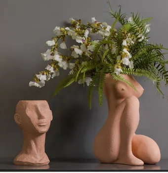 Moterų Kūno Vaza, Post Modernaus Stiliaus Skulptūra Moters Kūno Formos Squating ir Sėdi Laikysena Vaza