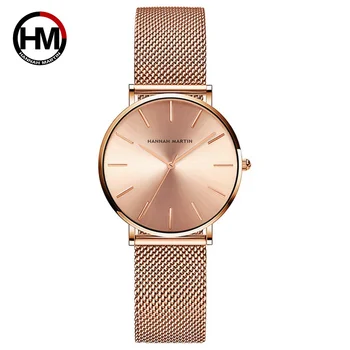 Moterų Laikrodis Rose Gold Vandeniui Laikrodžiai Moterims Top Brand Hannah Martin Kvarco Moterų Laikrodžiai, Nerūdijančio Plieno tinklas